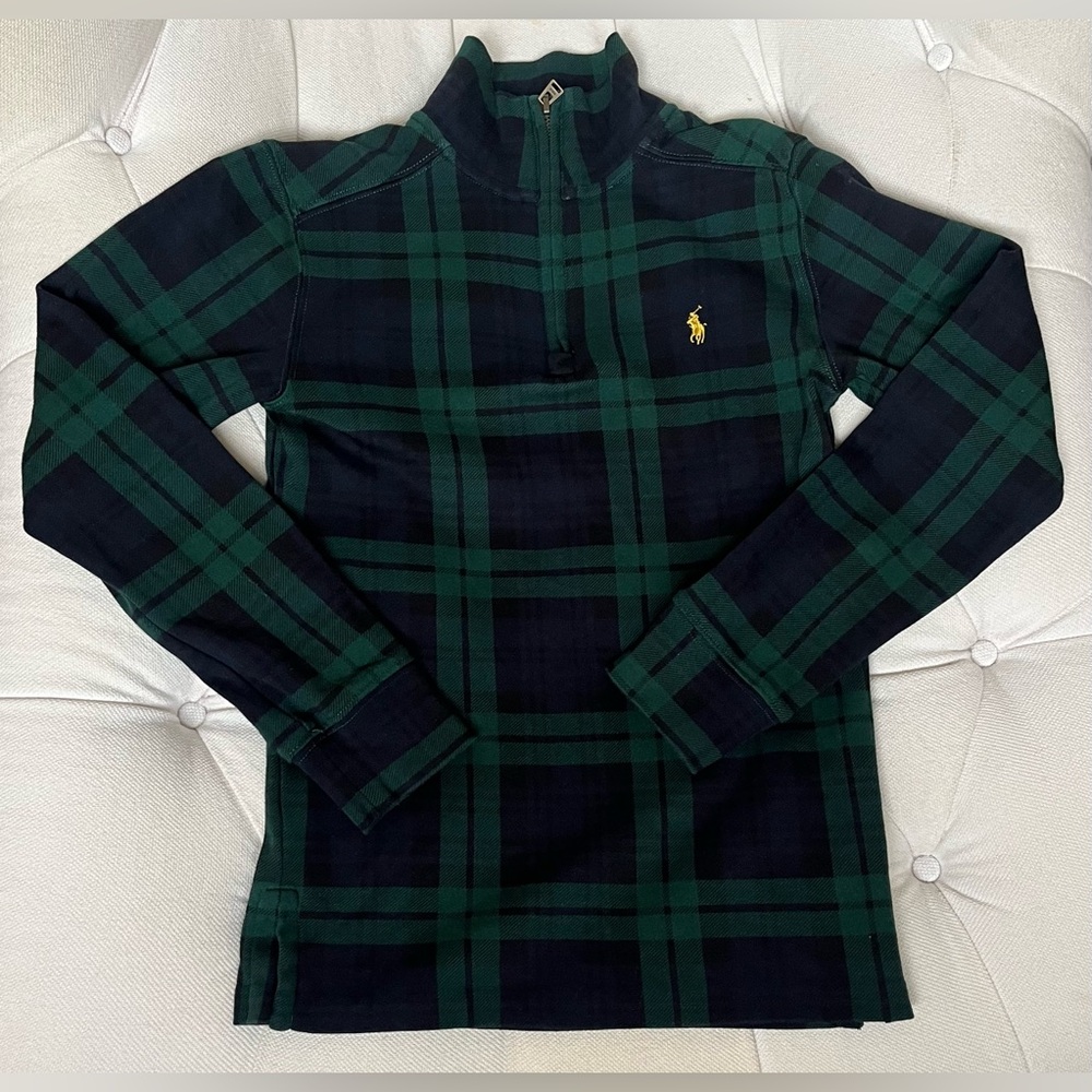 Ralph Lauren Green and Blue Plaid Quarter-Zip Sweater
